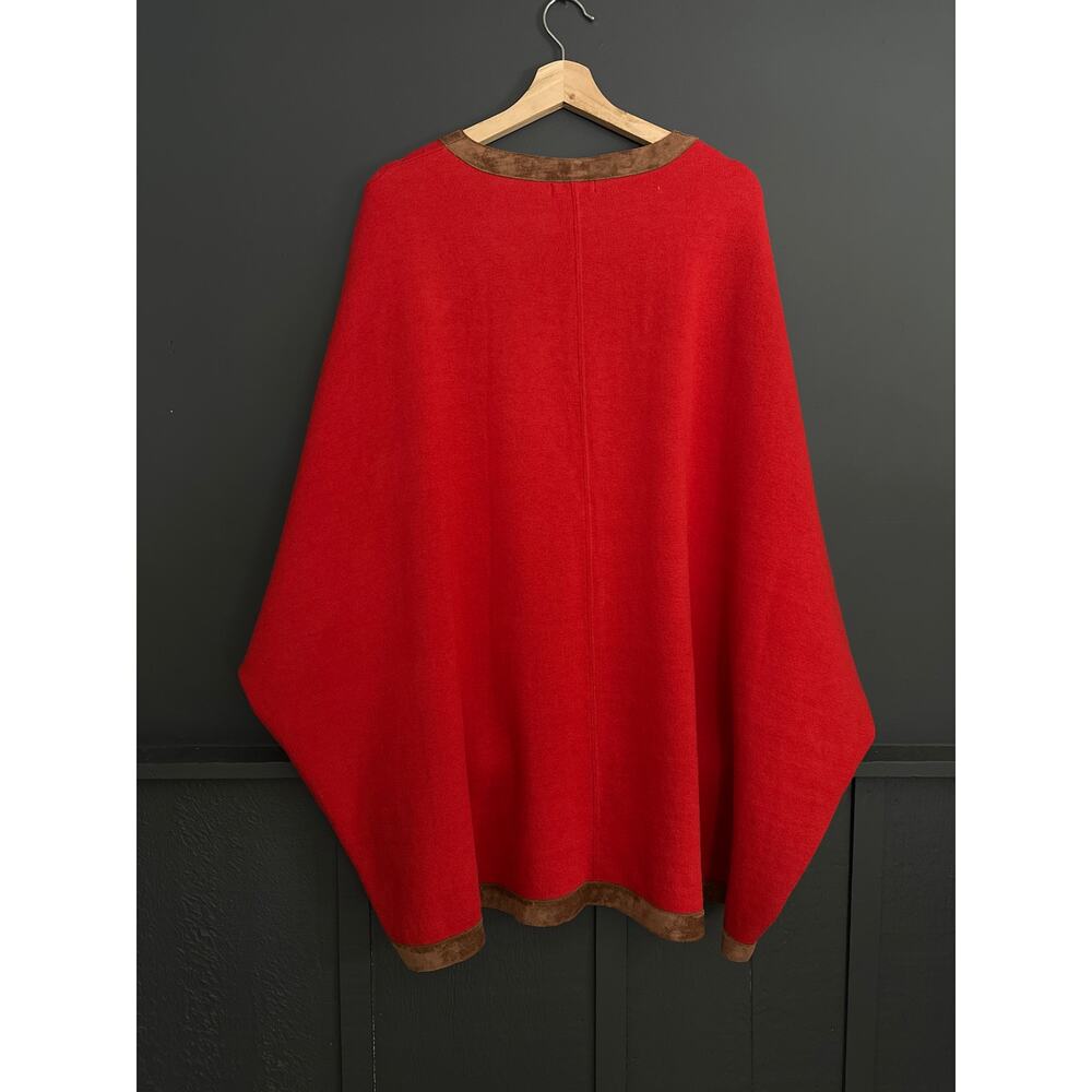 Tyler Boe Red Brown Cotton Cashmere Knit Fringe Poncho Sweater Cap Size Small XS - Picture 6 of 9